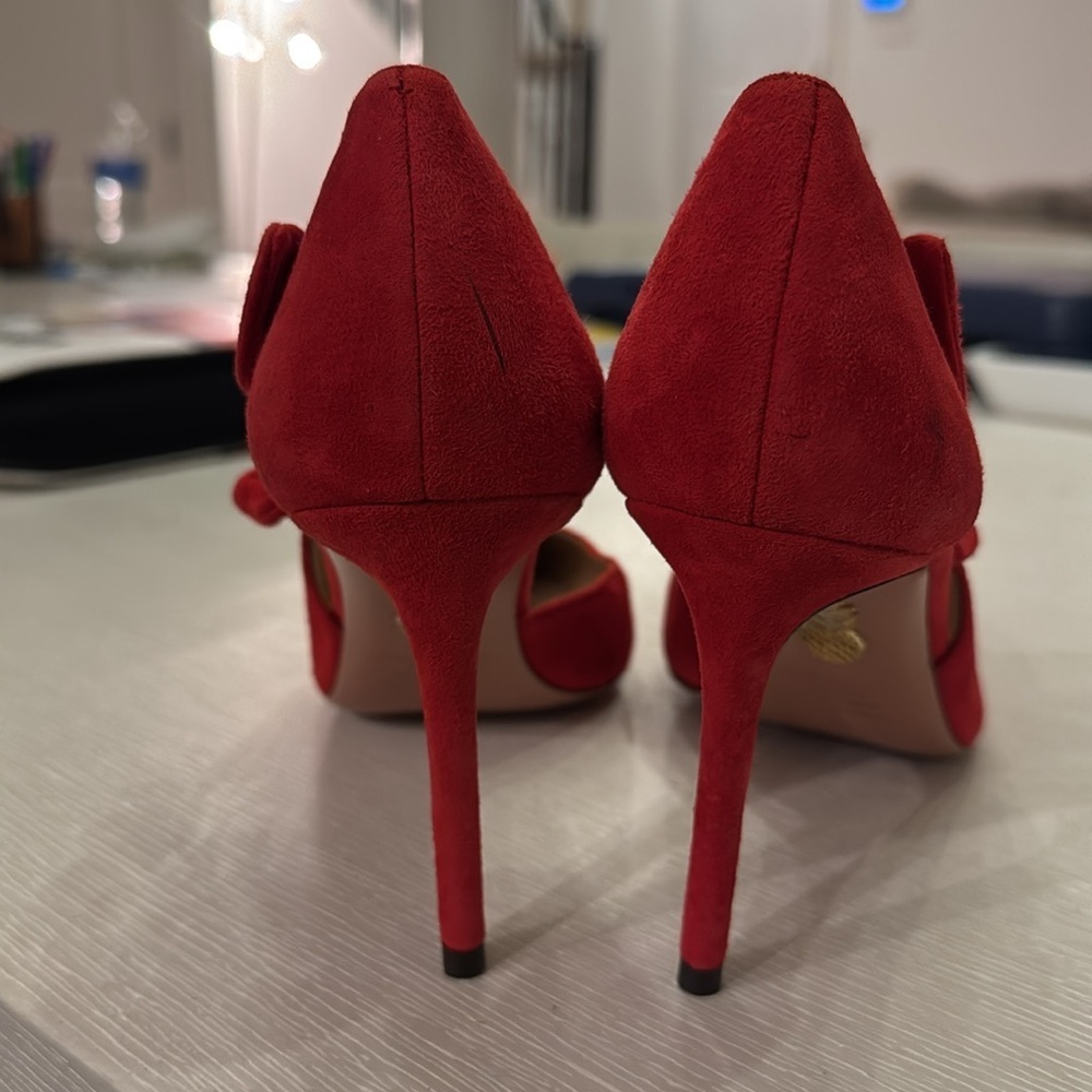 NWT AQUAZZURA Red Bow Tie Pointed toe Pumps size EU 39.5 - Picture 9 of 14